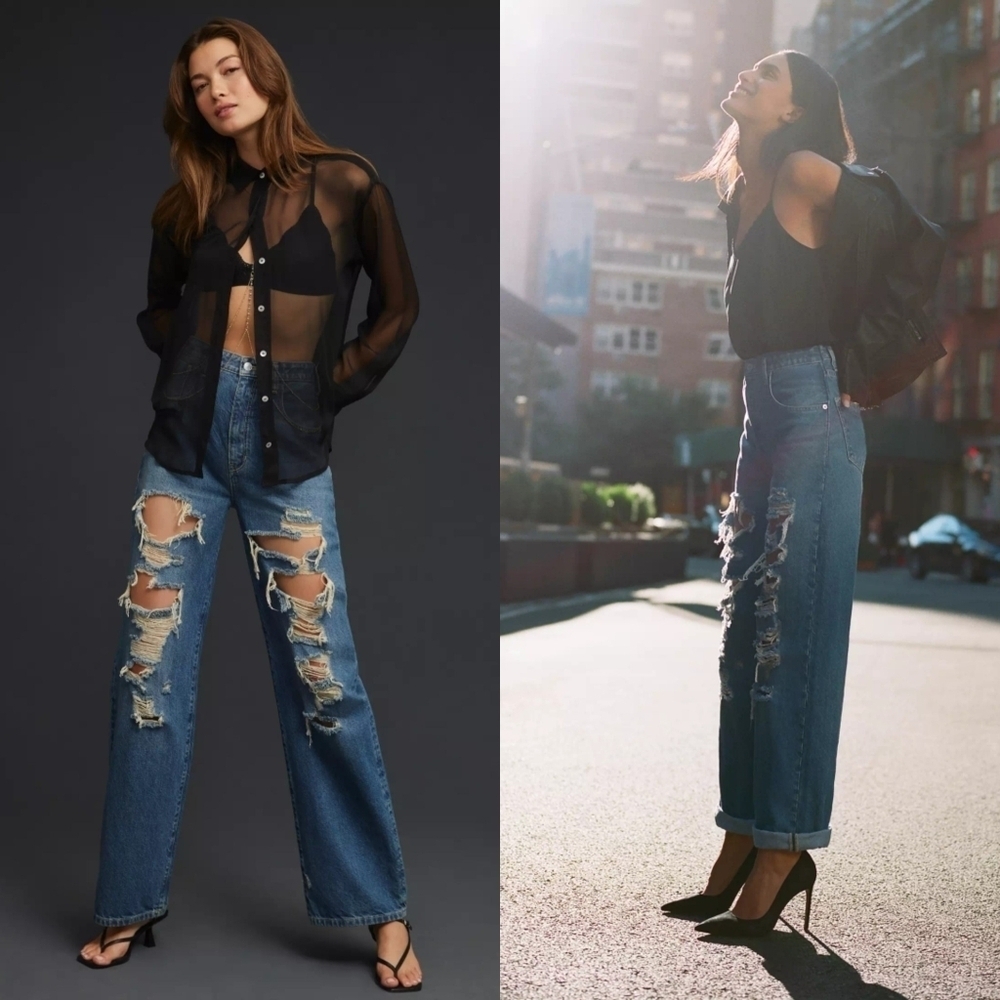Pilcro Anthropologie The Joey High Rise Distressed Straight Jeans, Size 29 - Picture 3 of 14